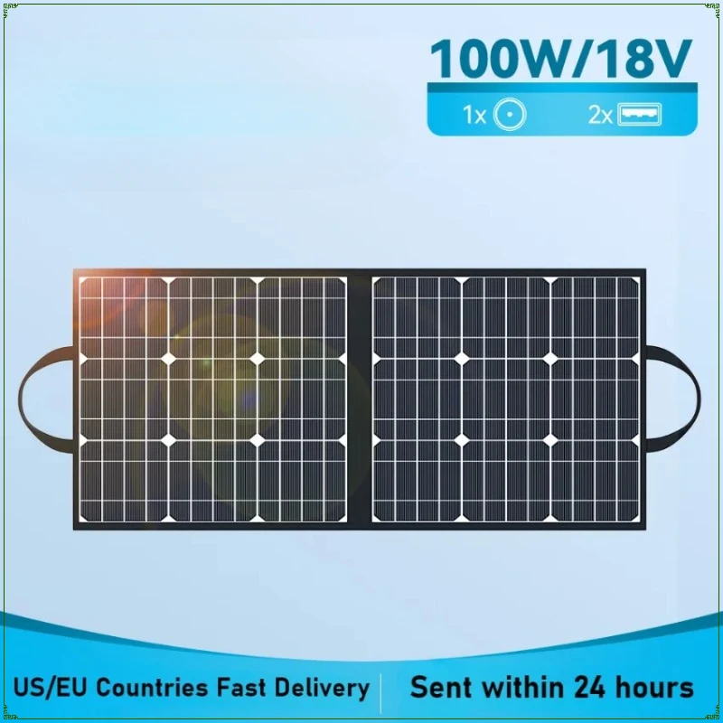 Solar Portable Charger 100W Foldable Solar Cells Battery Charger with 18V DC USB Fast Charge for Power Station Cell Phone