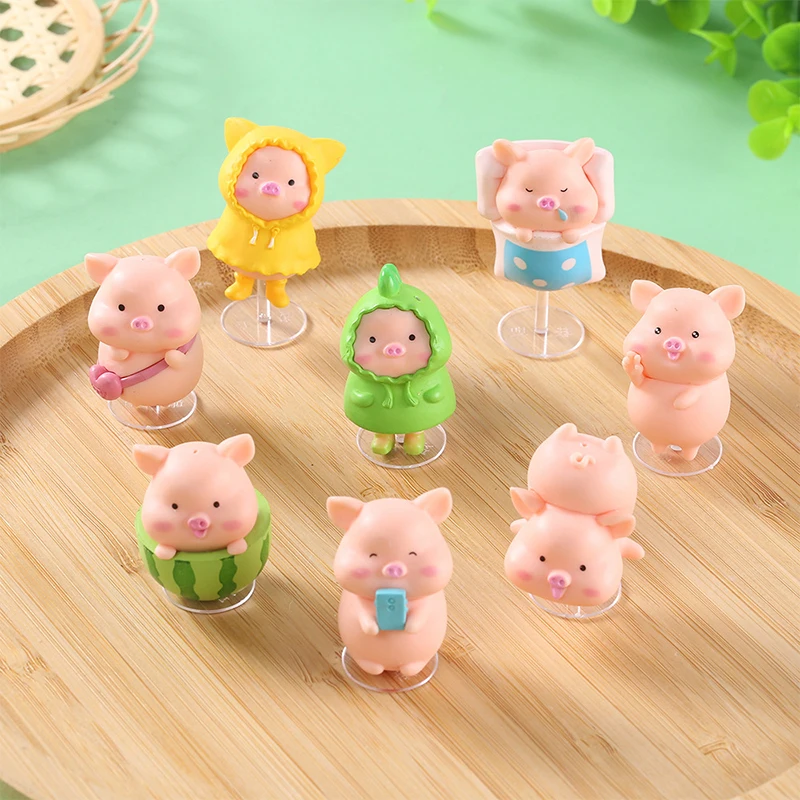 Cute Pink Piggy Figurine Micro Landscape Ornaments With Stand Piggy Desktop Vehicle Mounted Decor Dollhouse Miniature Model Toys