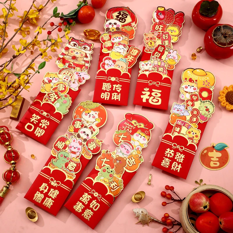 6 pçs ano novo chinês envelopes vermelhos dos desenhos animados bonito cobra ano envelopes vermelhos criativo festival de primavera boa sorte envelope vermelho presentes