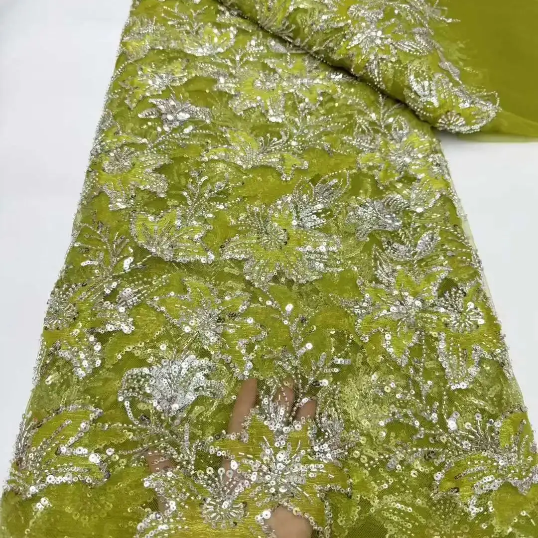 

Africa Nigerian Beaded French Mesh Lace With Sequins High Quality 2025 Embroidery Lace Sequins Lace For Wedding Dresses Women