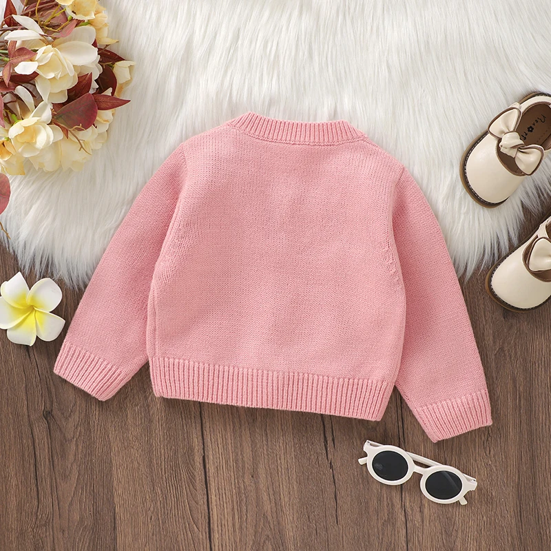 Autumn Newborn Infant Kids Girls Sweaters Clothes Winter Fashion Floral Knitted Toddler V Neck Full Sleeve Knitwear Kids Costume