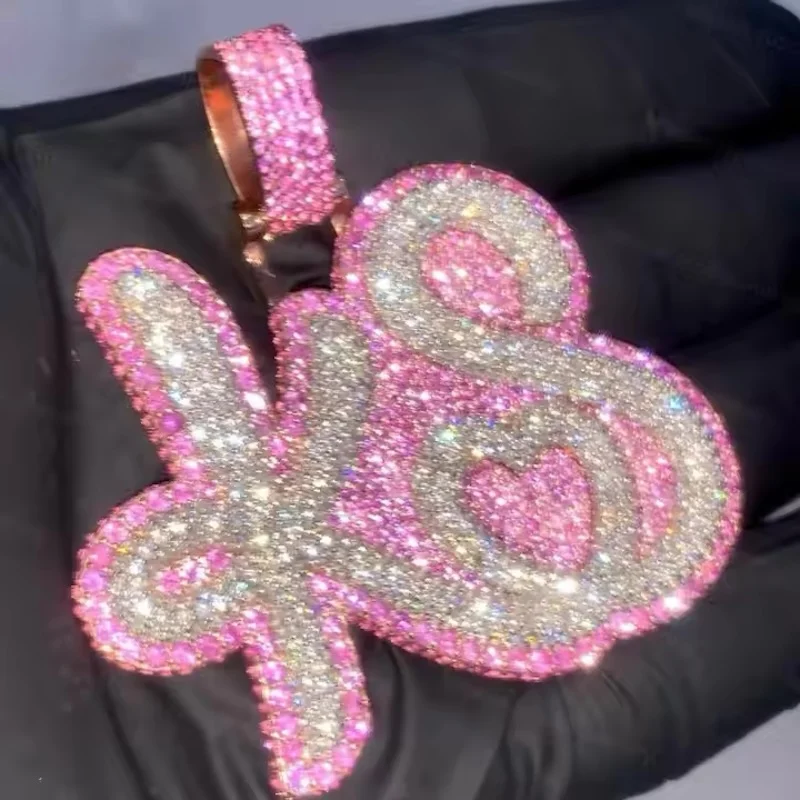 

Подвеска со льдом на заказ, хип-хоп, розовый муассанит, алмазный тестер, ювелирные изделия, серебряная цепочка с покрытием из розового золота, тестер с бриллиантами