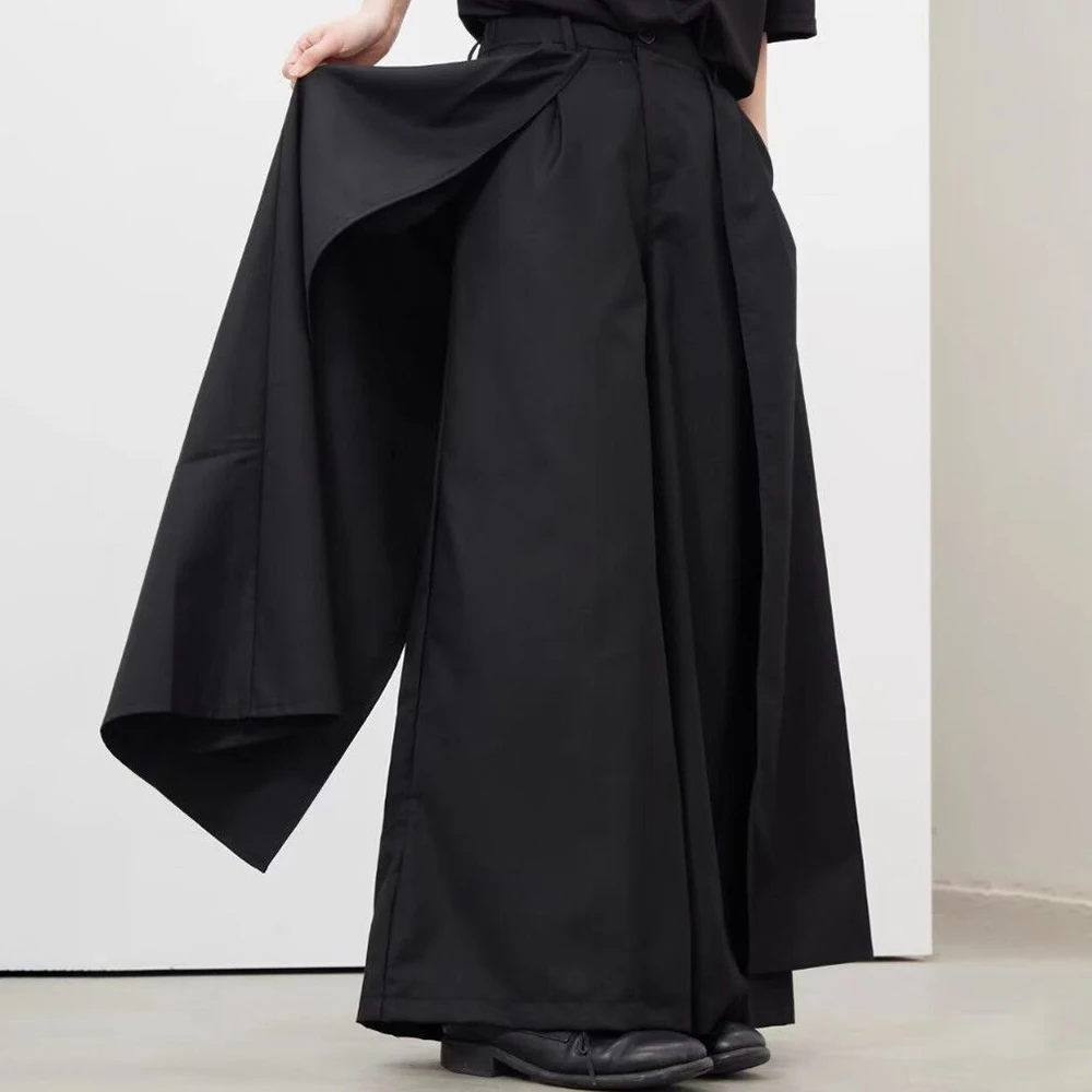 

Новые зимние мужские однотонные двухслойные юбки, брюки в американском стиле ретро, модные тенденции, уличные повседневные свободные нишевые мужские штаны