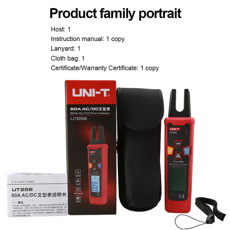 UNI-T UT256 Fork Meter 60A AC DC Current Clamp Meter Digital True RMS Pliers Ammeter NCV Tester High Precision