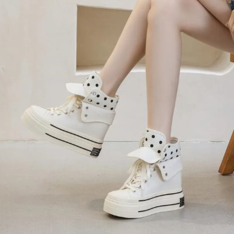 New Brand Fresh Women Canvas Shoes High Top Female Students School Black Sneakers Middle Cut Comforable 2026 Autumn Casual Shoes
