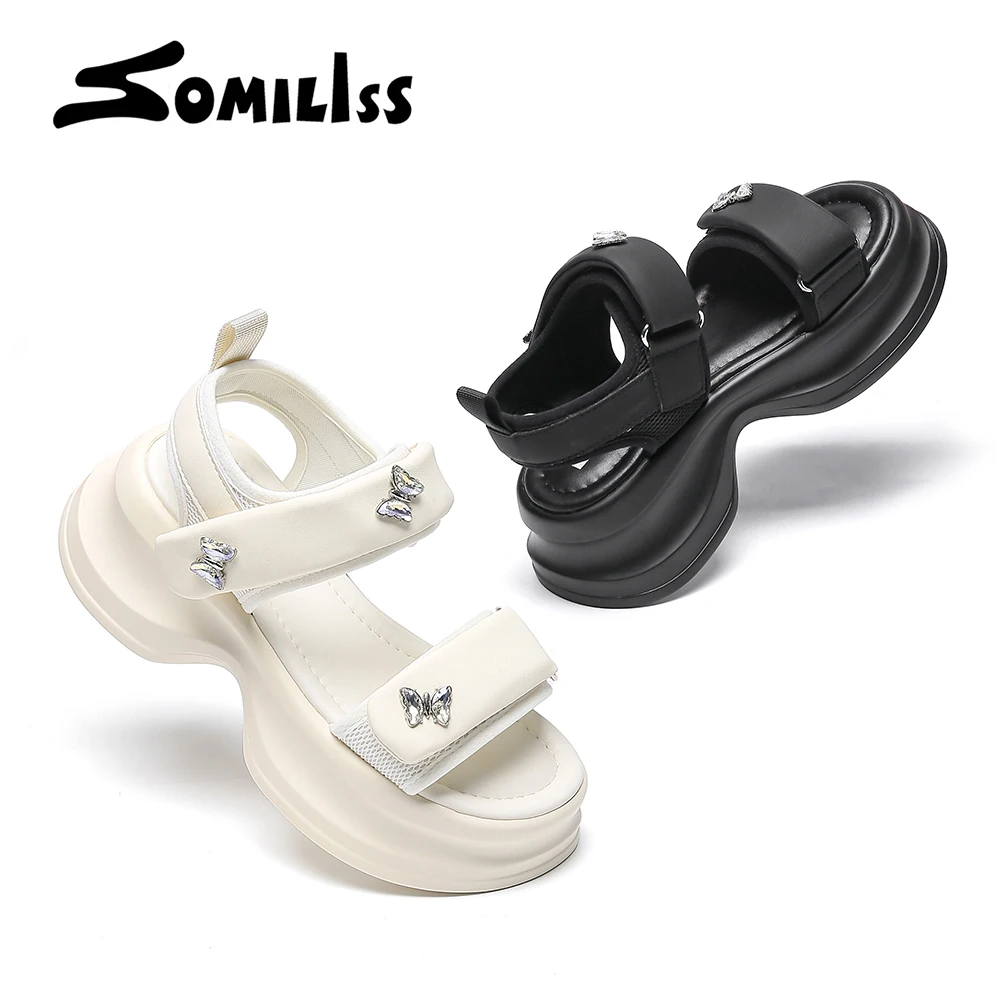 

Женские сандалии на массивной платформе SOMILISS, летние пляжные сандалии из Флокированной кожи с сеткой, на липучке