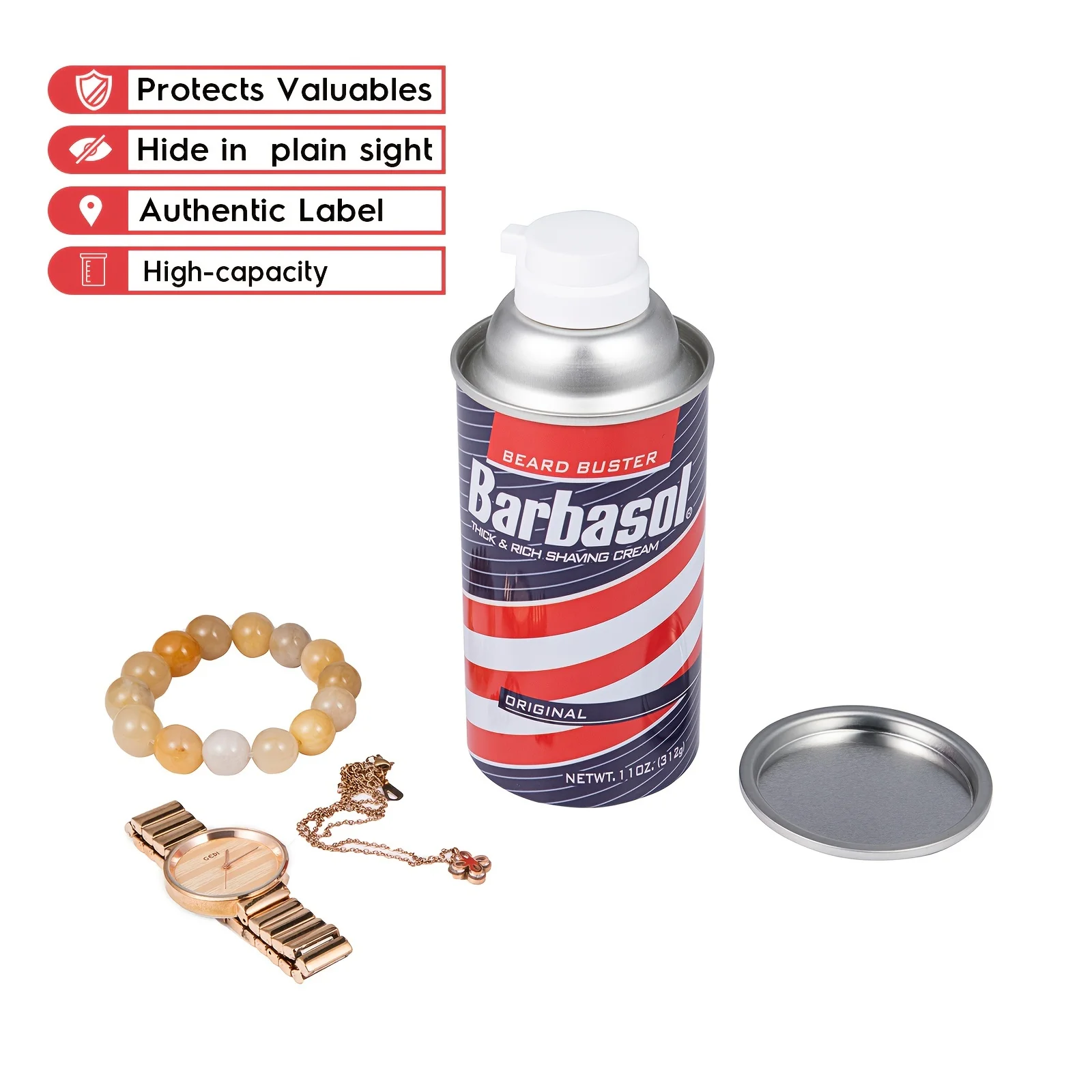 1pc barbasol desvio seguro stash pode com saco à prova de cheiro de grau alimentício com compartimento oculto para chaves, dinheiro e objetos de valor (11oz