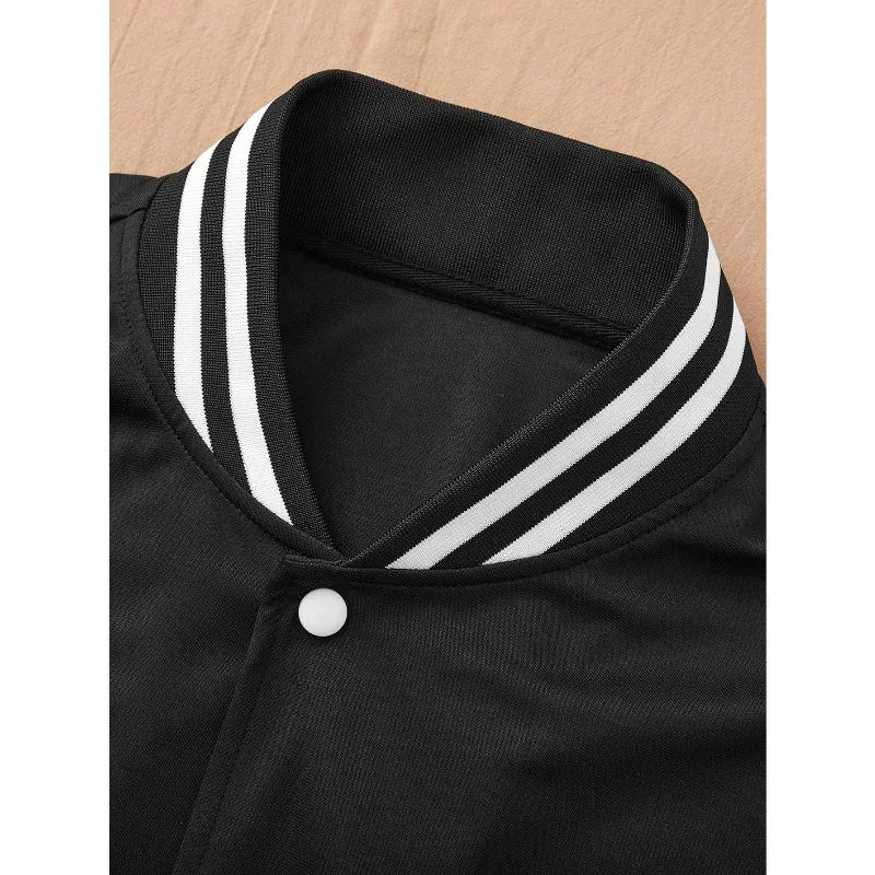 Men's and Youth Japanese School Team Jacket - Black/Red/Blue Letterman Baseball Jacket with Snap Button, Loose