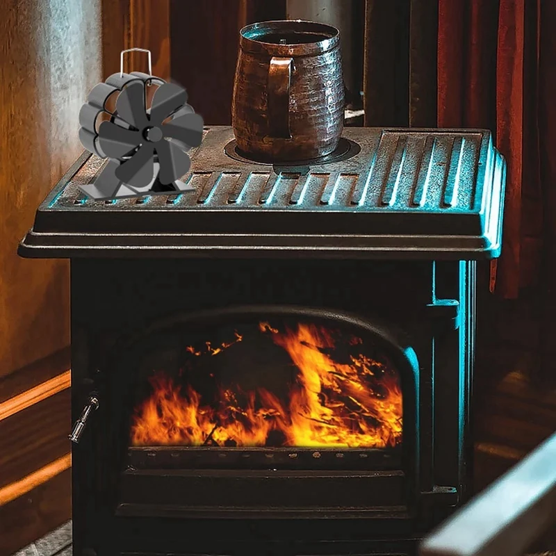 Ventilador de estufa alimentado por calor, quemador de leña negro, respetuoso con el medio ambiente, silencioso, distribución eficiente del calor en el hogar