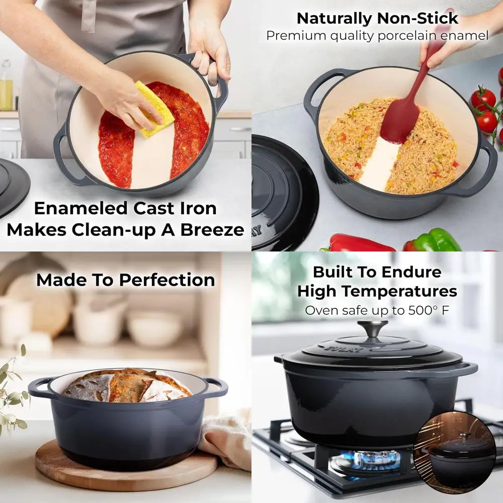 

Эмалированная чугунная голландская духовка, 7,7 литра, безопасная в духовке до 500 шт. ° F, идеально подходит для выпечки, рагу, плетения, обжарки — серый