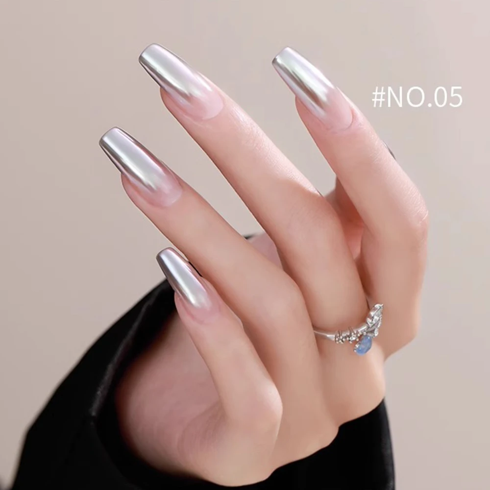 1 słoik Aurora Magic Mirror Nail Art proszek netto 0.8g holograficzny spolaryzowany chromowany pigment + 1 wacik Manicure światło księżyca brokat