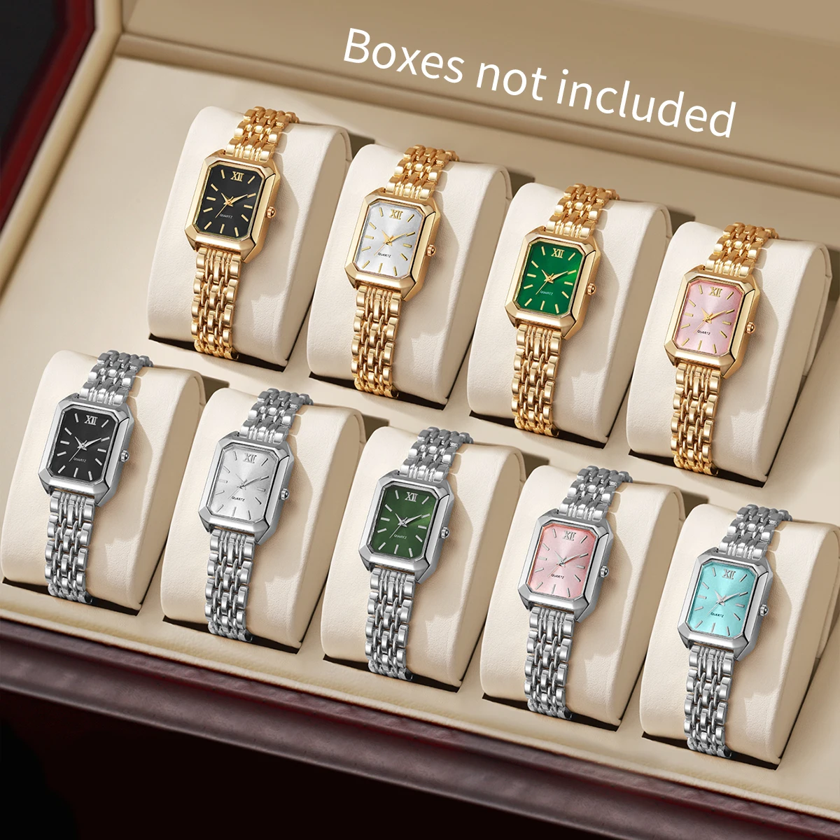 4/5/8/9pcs set Women's Gift Watch Elegant Rectangle Roman Scale Dial Simple Trendy Quartz Watch (Box Not Included )