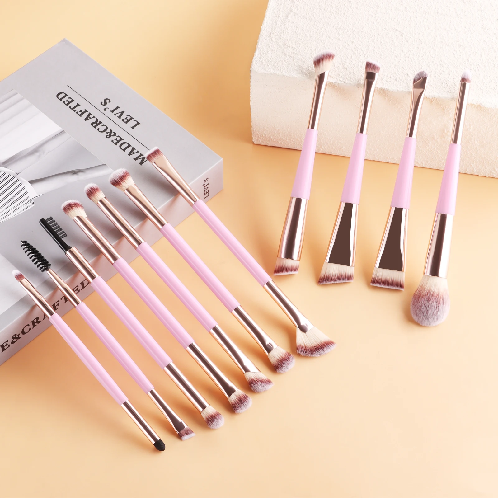 11Pcs All-in-One Beauty Brush Kit, Spoolie Eyebrow Brush & Angled Eyeshadow Brush & Fan Contour Brush for Full Face