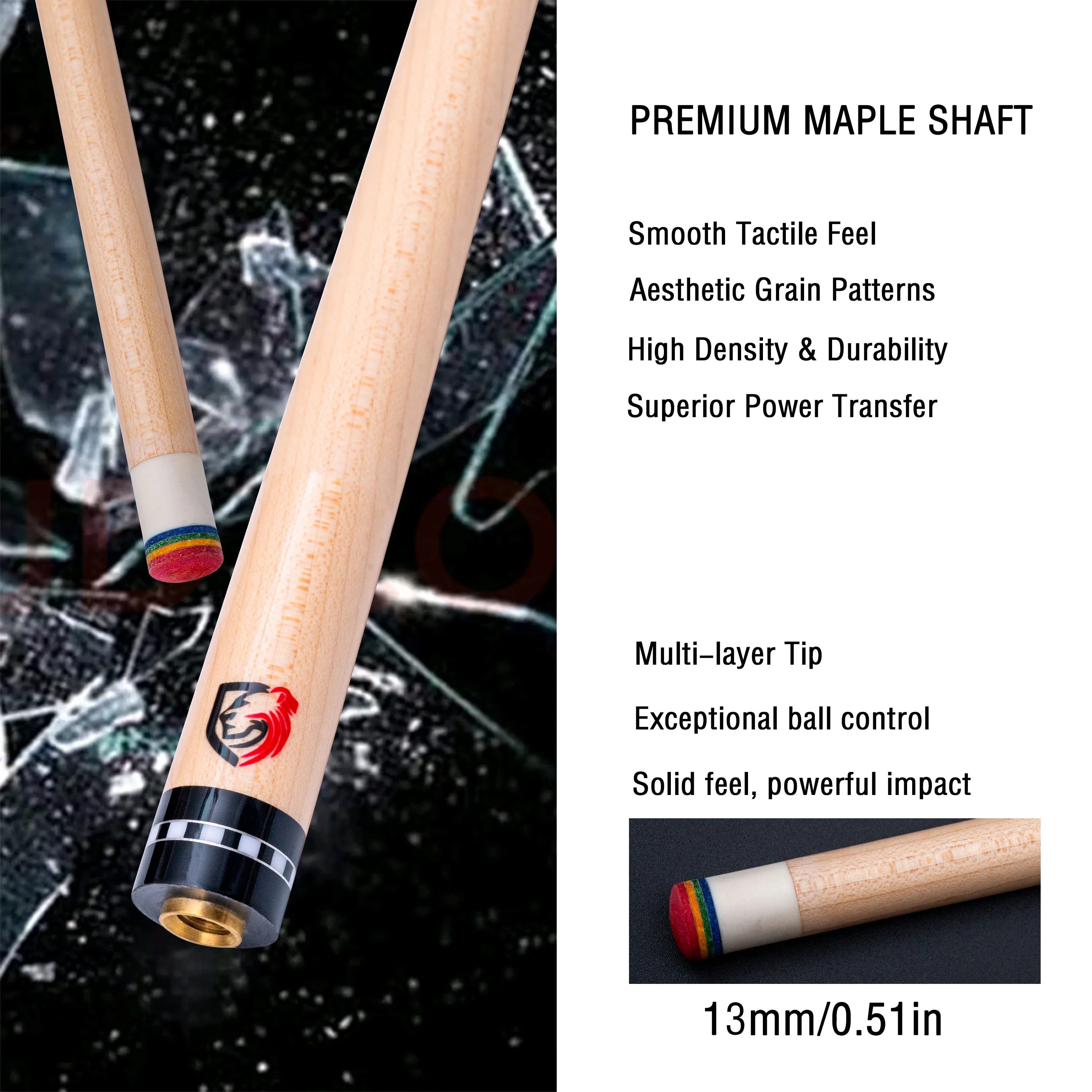 

13mm Multi Layer Rainbow Tip Pool Cue Premium Hard Maple Low Deflection Shaft Stainless Steel Precision Joint High Gloss Piano F