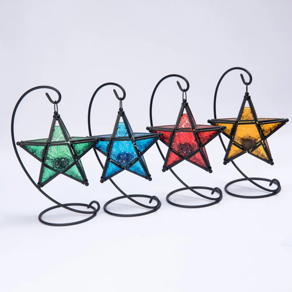 Stylish Iron Glass Pentagram Candlestick Dual Use Aromatherapy Burner Fragrance Diffuser Wall Pattern Projector Living Room