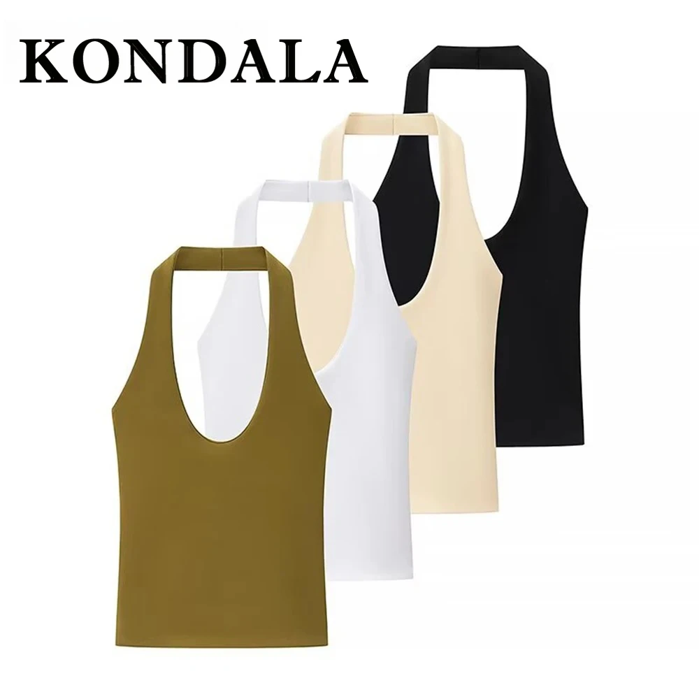 

KONDALA шикарные женские сексуальные топы с вырезом, однотонная уличная одежда, желтый жилет с круглым вырезом, мода 2025, летний спортивный топ с открытой спиной Y2K
