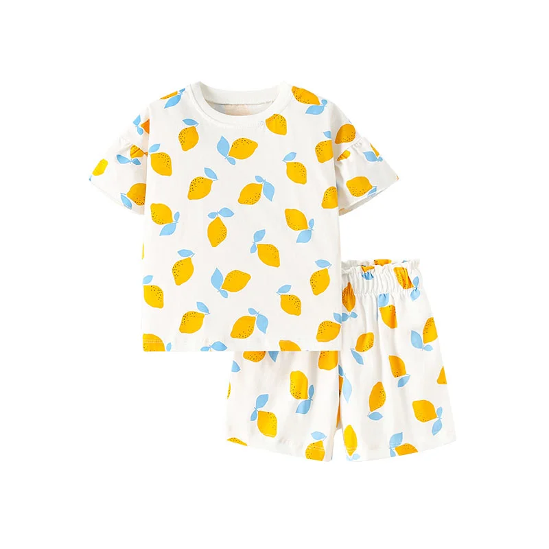 Jumping Meters New Arrival Lemon Print Kids Outfits For Summer Girls Clothing Sets Sleeveless Cute 2 Pcs Baby Fashion Suits