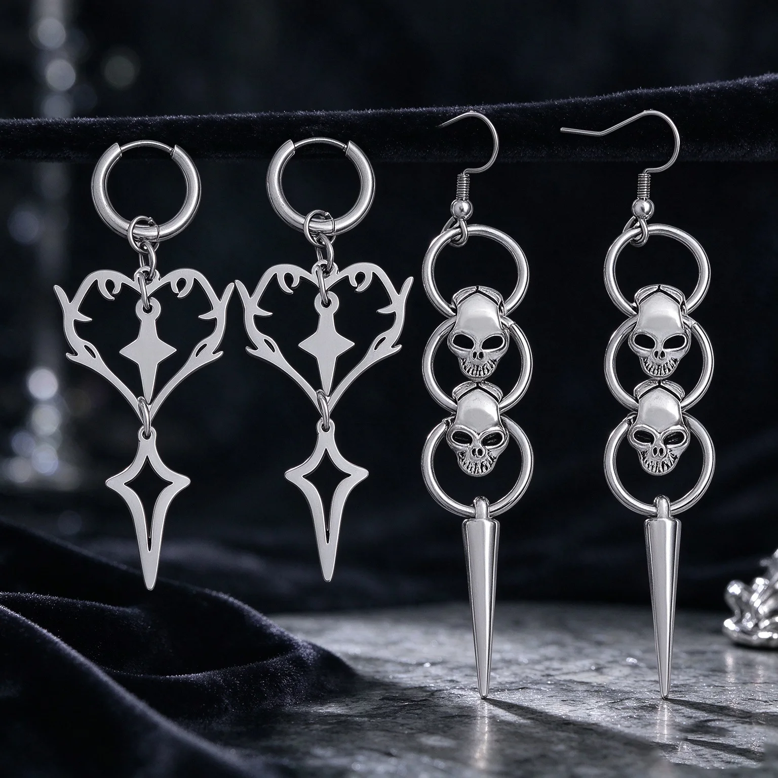 1 Pair Punk Skeleton Exaggerate Earrings Skull Dangle Earrings Halloween Costume Accessories Hip Hop Rock Jewelry