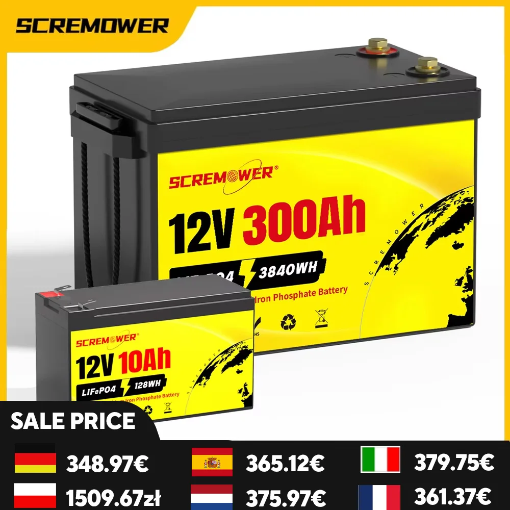 12.8V 300Ah LiFePO4 Battery Rechargeable Lithium Battery with 200A BMS 4000-15000 Deep Cycles Lithium Iron Phosphate Battery