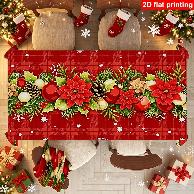 1pc 2D Printed Christmas New Year Tablecloth, Elegant Modern Art, Rectangular Table Cover, Suitable for Weddings, Parties, Resta
