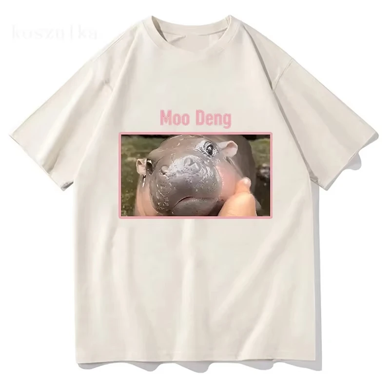 تي شيرت عتيق من Moo Deng Face لطيف للأطفال فرس النهر ملابس للرجال/النساء ملابس هاراجوكو للجنسين قطن جرافيك تي شيرت ملابس خروج #2