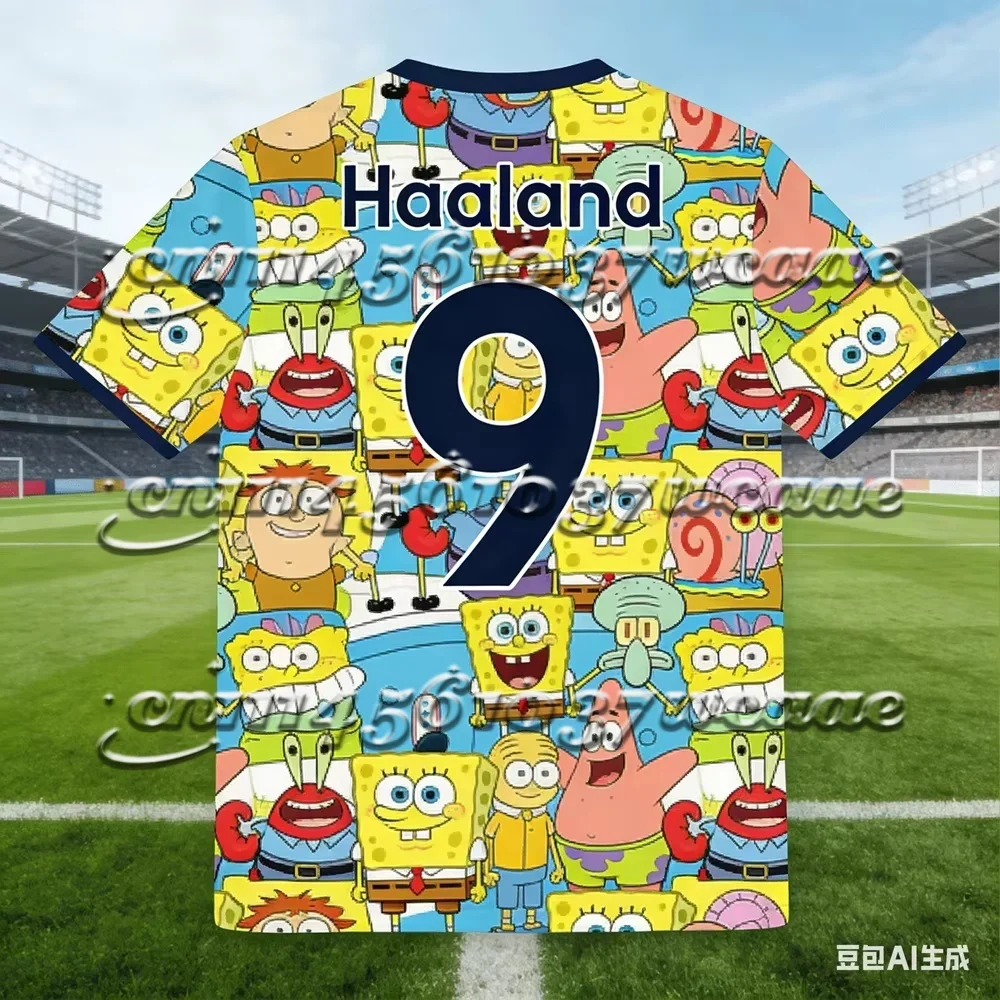 2026 New Universal Exclusive Design Haaland 9 SpongeBob Full Print Yellow Trim Soccer Jersey FamilyMatching