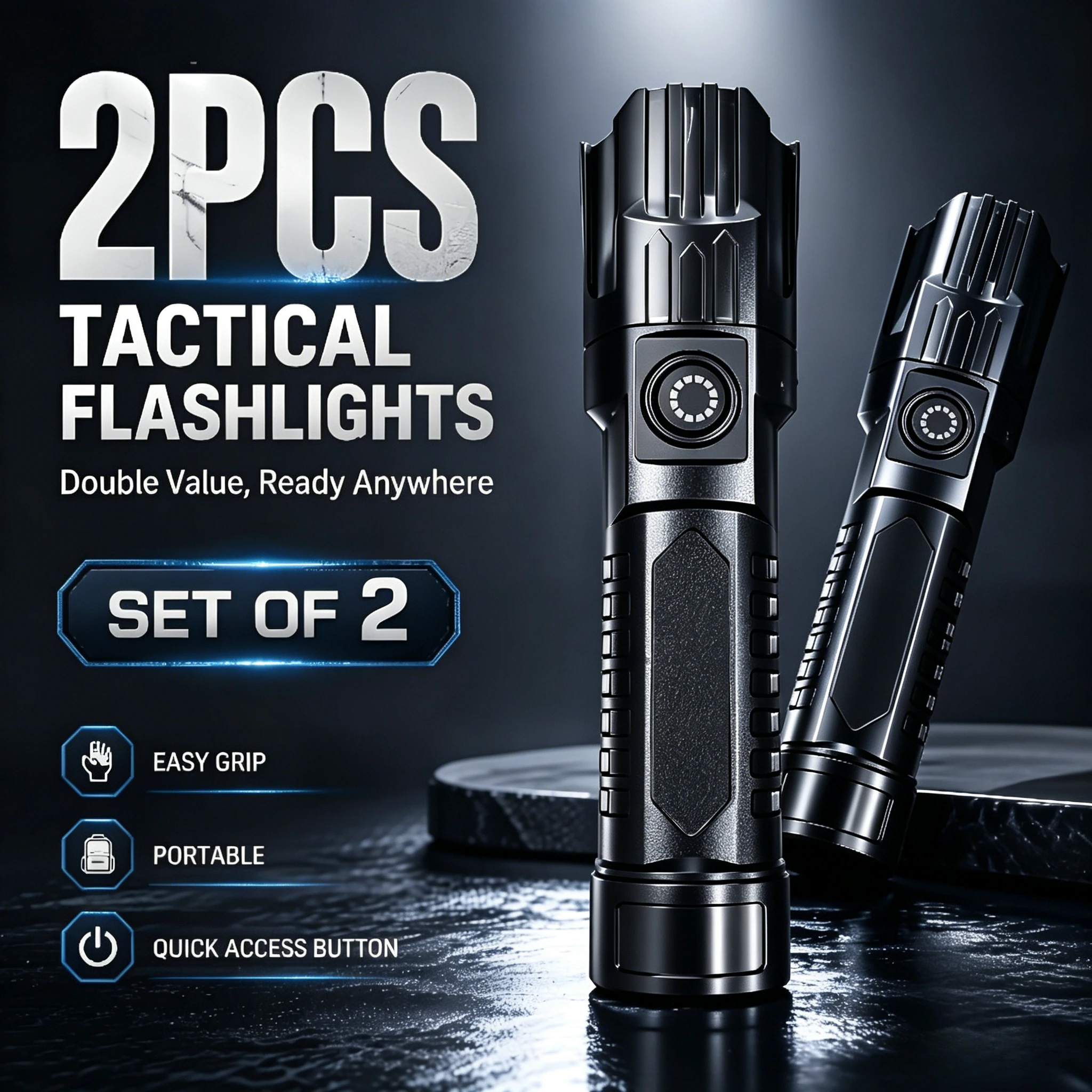 Super Bright LED Flashlight Rechargeable Tactical Zoomable Torch,Waterproof Search Light for Camping Emergency Hunting Cycling