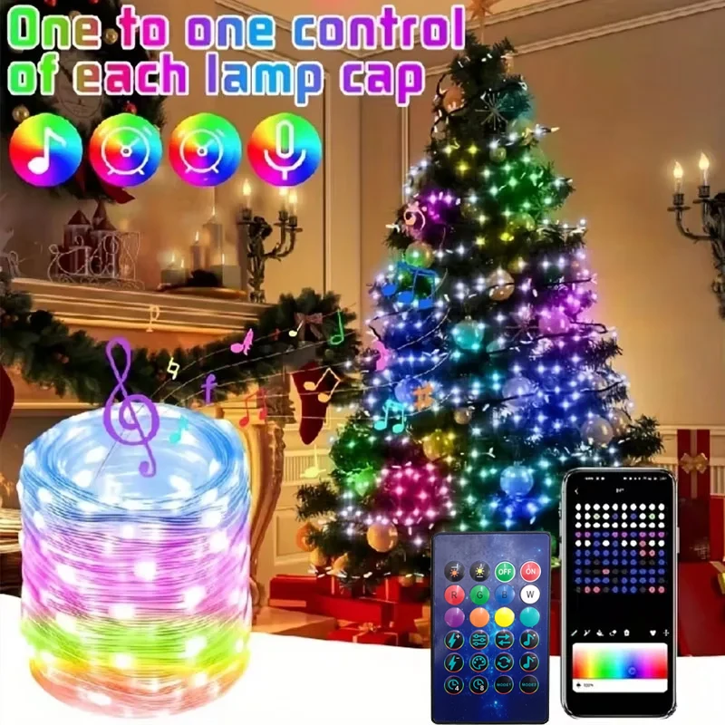 10mLed String RGB Light Smart Outdoor Festoon Party Linea in pelle IP65 Bluetooth Lampada musicale String Fairy Lights Illuminazione natalizia.