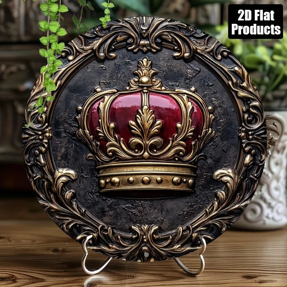 Retro Metal Wall Art Vintage Crown Aluminum Sign 8x8 Inch for Home Kitchen Bar Decor