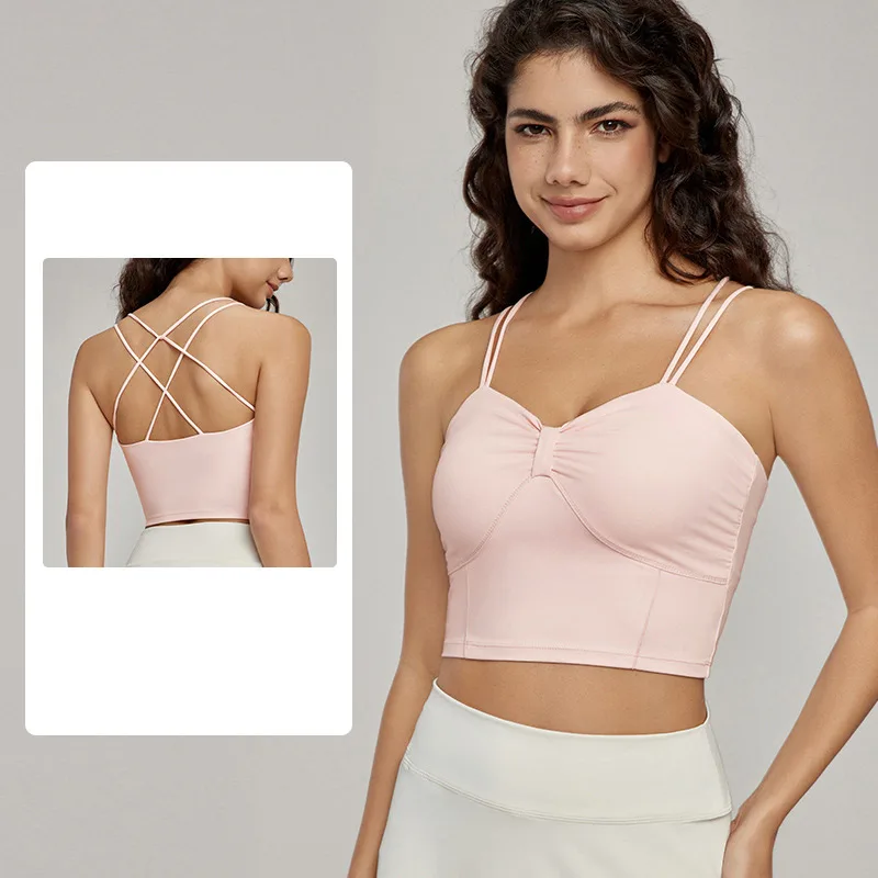 

Bow Solid Color Women's Top Y2k Sweet Slim Elastic Camisole Vest Breathable Running Fitness Yoga Clothes Women Underwear Bra