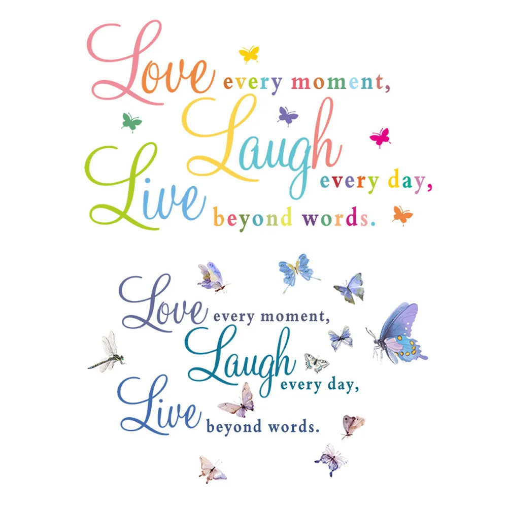 LOVE LAUGH LIVE Wall Sticker Color English Butterfly Bedroom Living room Background Home Decoration Decals Wallpaper Stickers