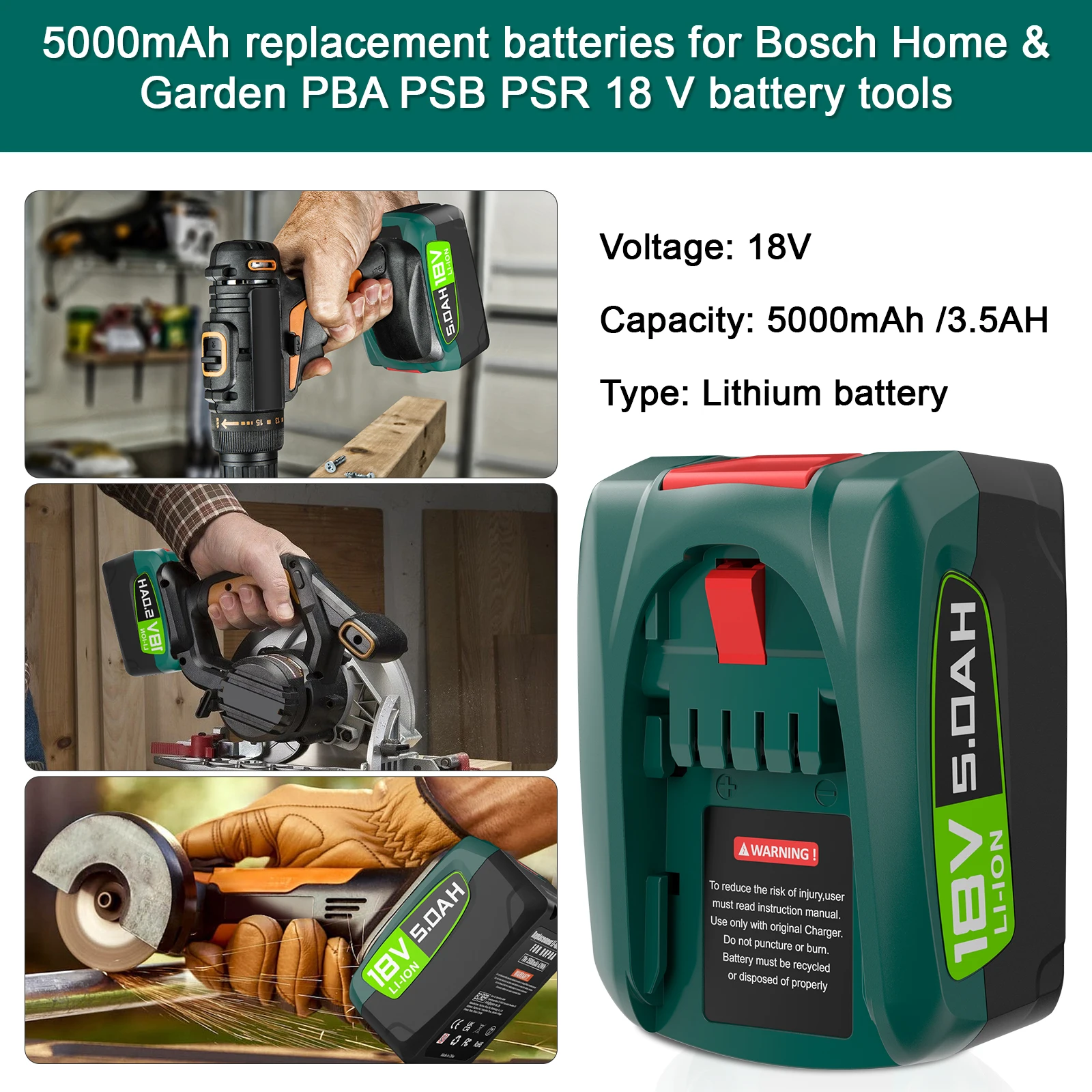 Für Bosch 18V 3,5/5,0AH Li-Ion Ersatz Werkzeug Akku PBA PST PSB PSR Bosch Hausgarten Werkzeuge AL1810CV AL1815CV