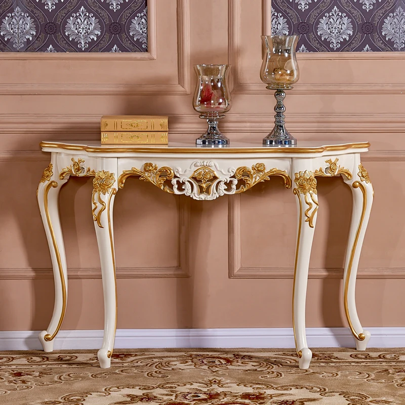 

European-style entrance table, foyer, luxury wall side cabinet against the wall, semi-round end view table, partition