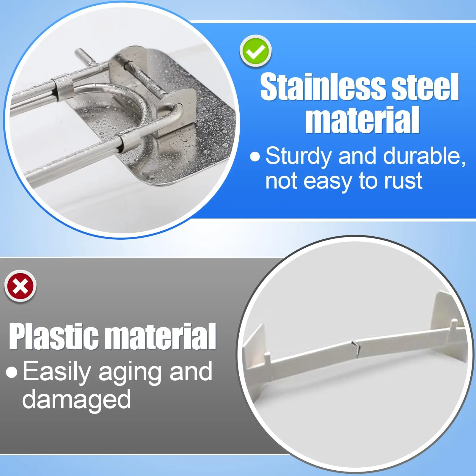 2Pcs RV Shower Corner Storage Bar Adjustable Rust Proof Stainless Steel Bathroom Shelves Organization Rod for Camper Travel