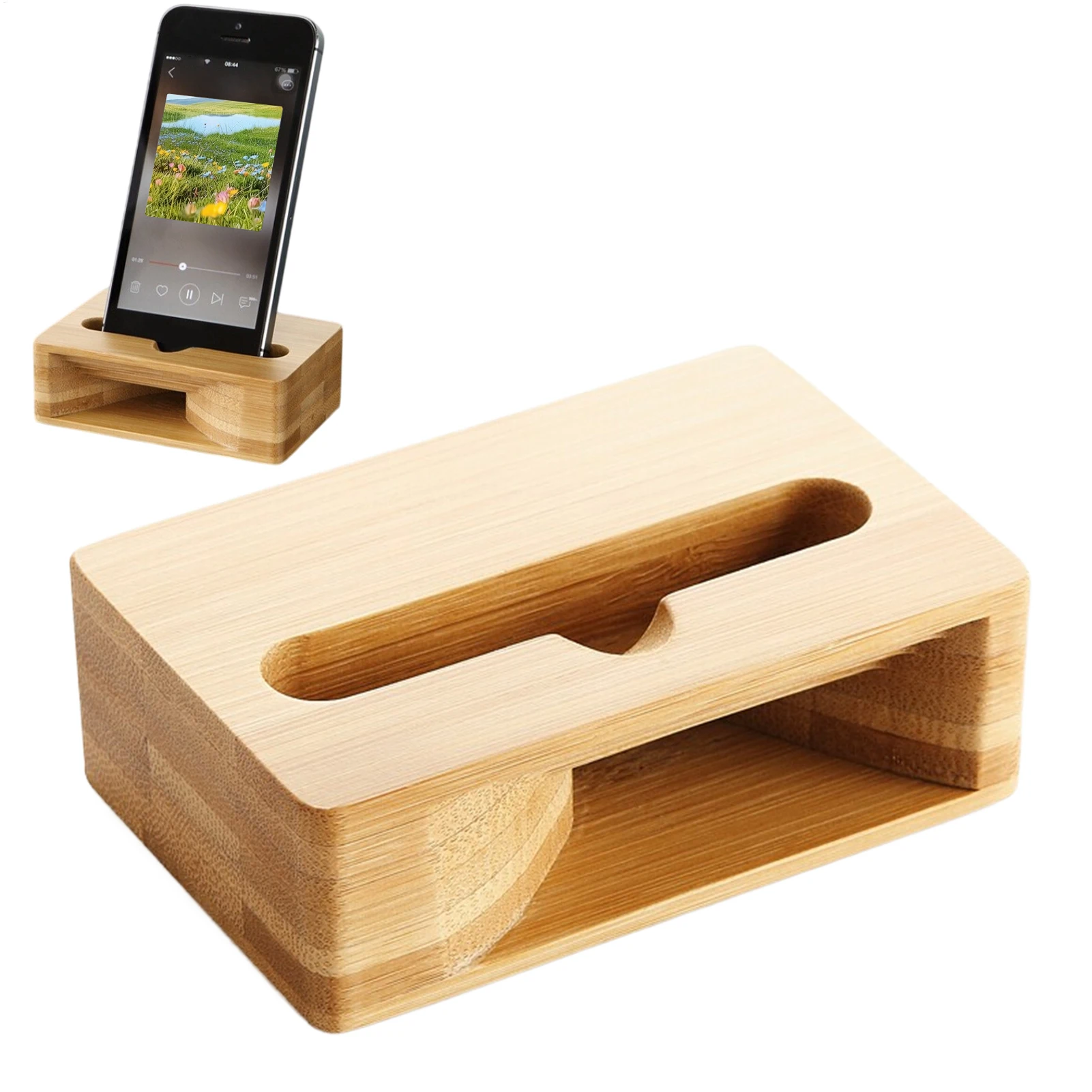Holz Telefon Lautsprecher Verstärker Desktop Natürliche Holz Handy Ständer Lautsprecher Dock Klare Anrufe Musik Audio Player