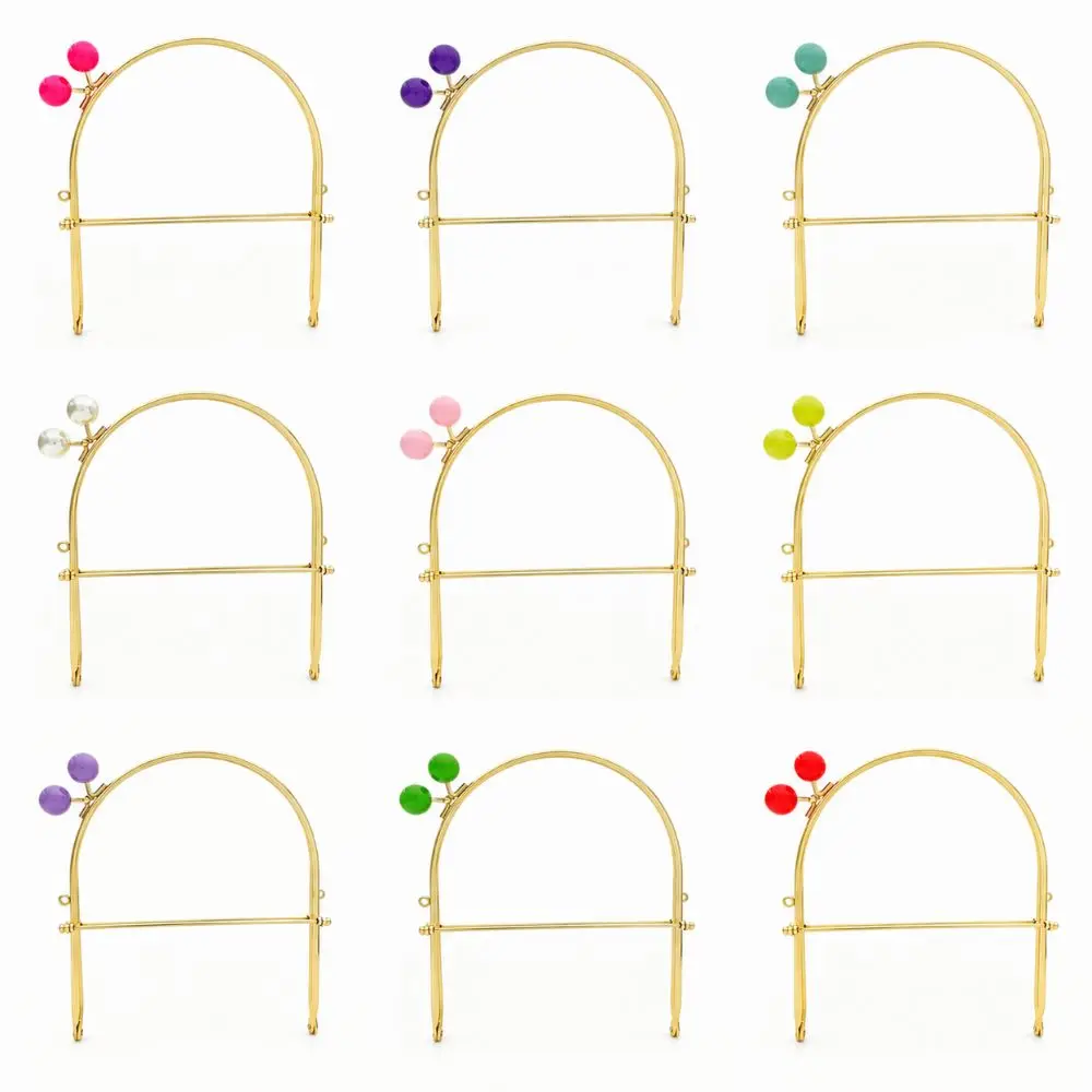 DIY Gold Plated Metal Bag Metal Handle Colorful Bead Head U-Shaped Frame Purse Hand Frame Handbag Hardware Cosmetic Pouch