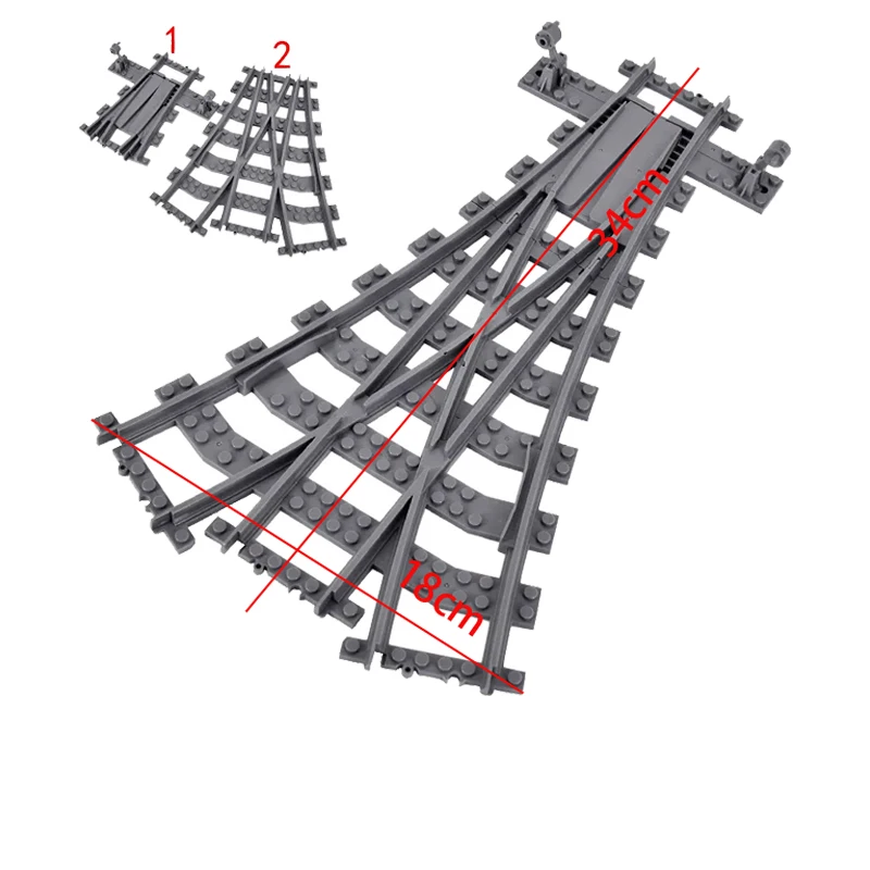 Stadtzüge, linke und rechte Punkte, flexibler Schalter, Eisenbahn, Kreuzungsschienen, Schienen, gegabelte, gerade, gebogene Bausteinsteine, Spielzeug – Detail 3
