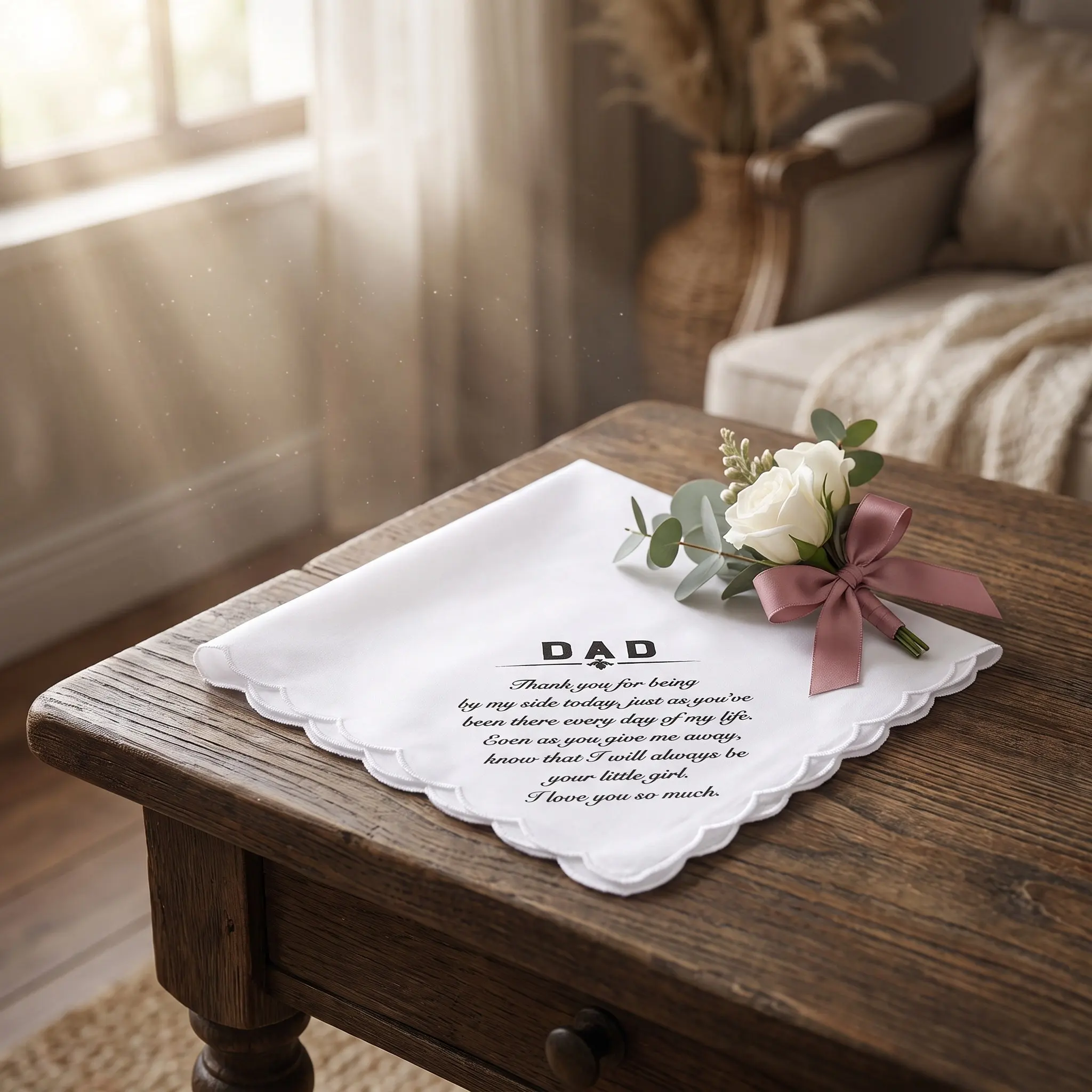 Wedding Handkerchief Embroidered Lace Handkerchiefs Bride Gift Father from Daughter Wedding Day Heartfelt Keepsake Dad Gift