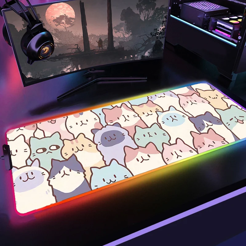 

Большой коврик для мыши RGB, коврик для мыши с милым котом, геймерские коврики для мыши, светодиодный игровой коврик для мыши kawaii, большой светящийся настольный коврик, коврики для мыши с подсветкой, аксессуар