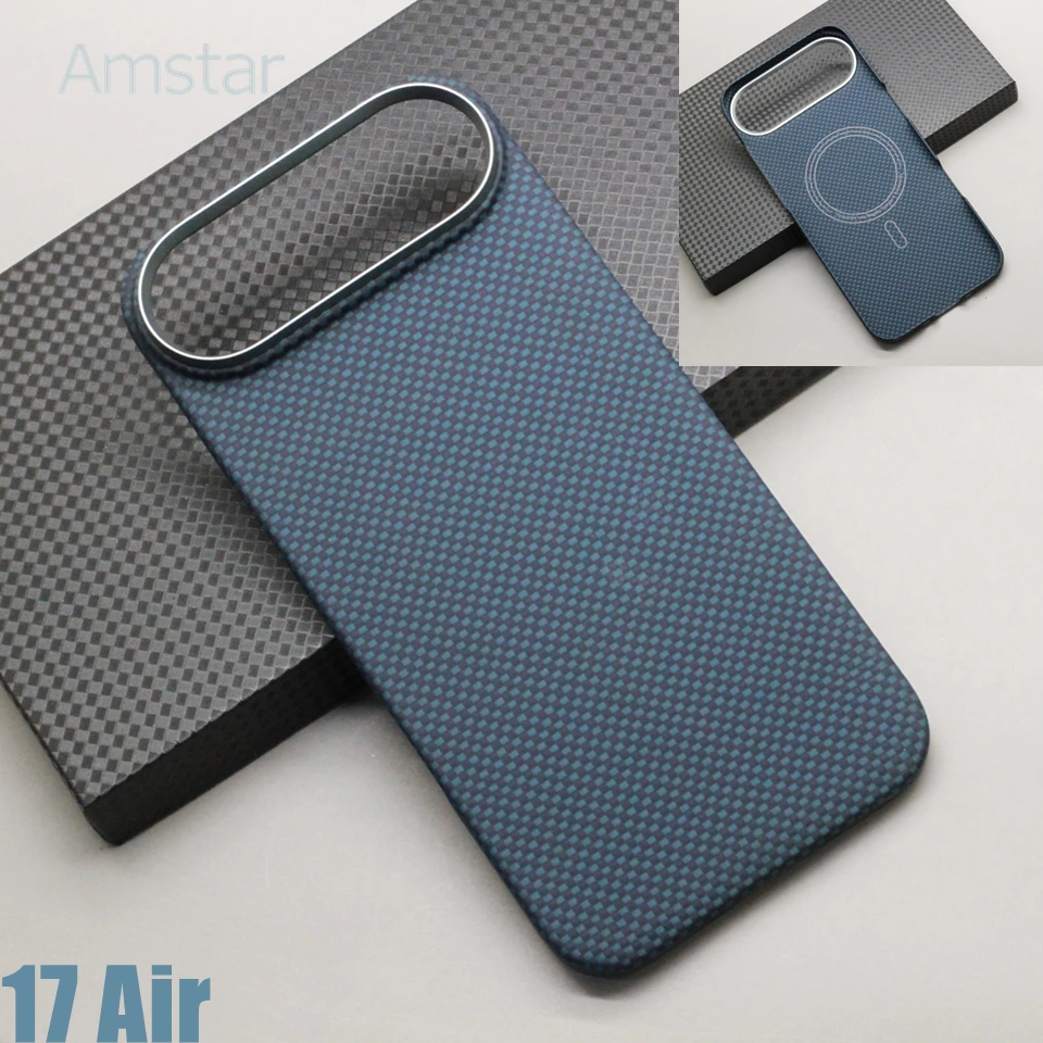 Blue Woven Pattern Carbon Fiber Magnetic Case for iPhone 17 Pro Max / 17 Pro / 17 Air / 17 Kevlar Aramid Fiber Magsafe Cover - náhled 5