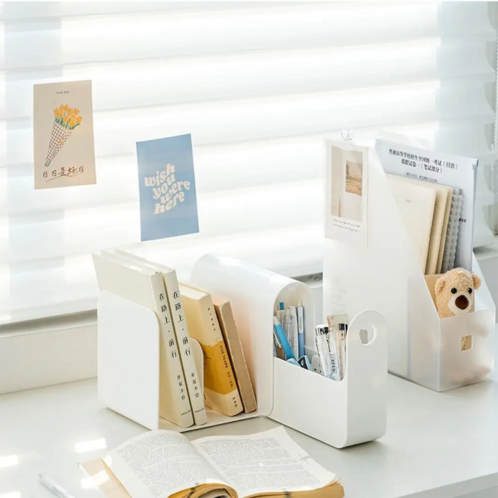 

Simple Separation Plastic Bookend with Drawers Stationery Organizer Pull Out Desktop Bookshelf Space Saving Anti-slip Bottom