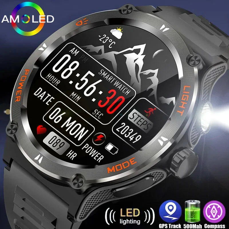 Original New 1.53-inch Outdoor Men's Smartwatch - 3ATM Waterproof, 600mAh Battery, LED Strong Flashlight, Bluetooth Talk