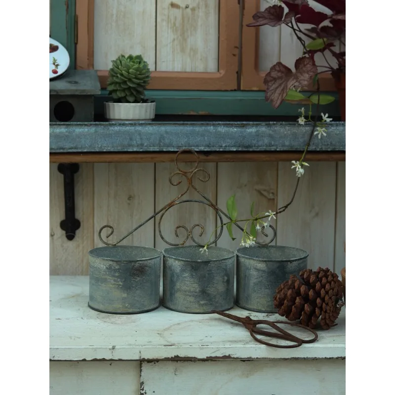 Cubo de flores de hierro forjado Vintage, maceta, florero, adorno decorativo, fotografía de jardín de comestibles