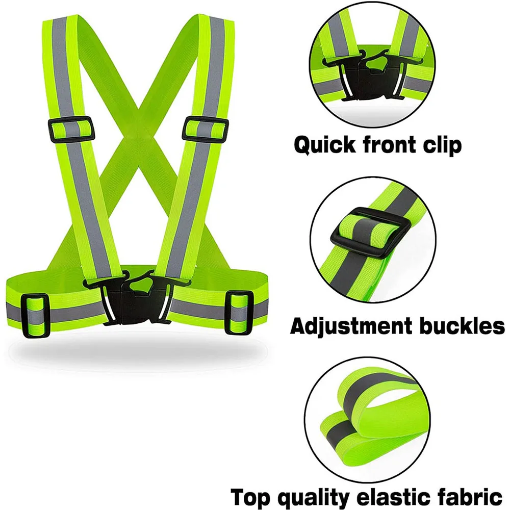 Reflective Safety Vests Lightweight Adjustable Elastic Vest Jacket Hi Vis Reflective Strips for Traffic Control Running Cycling