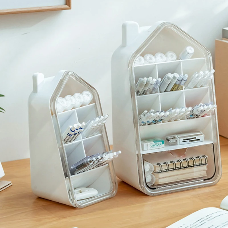 

Small House Slanted Storage Box Multi-functional Moisture-proof And Dust-proof Student Stationery Organizer Makeup Storage Rack