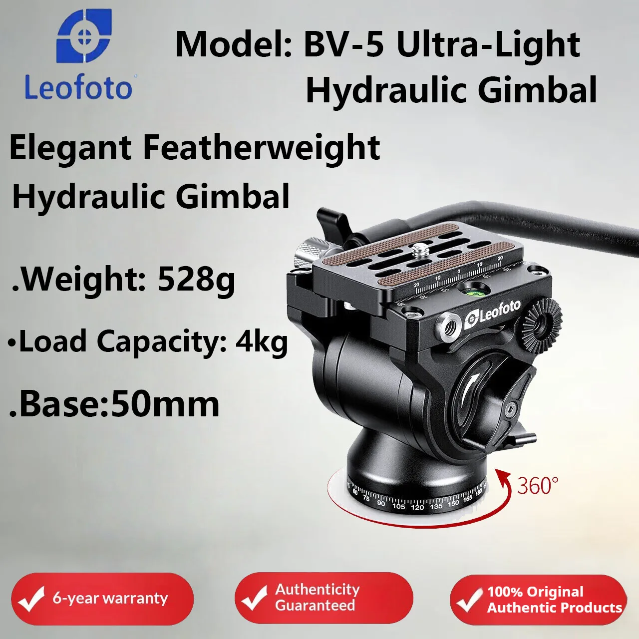 

Leofoto BV-5 Compact Mini Hydraulic Head Hiking-Friendly Portable Design for Video, Bird Photography, and Mirrorless Cameras