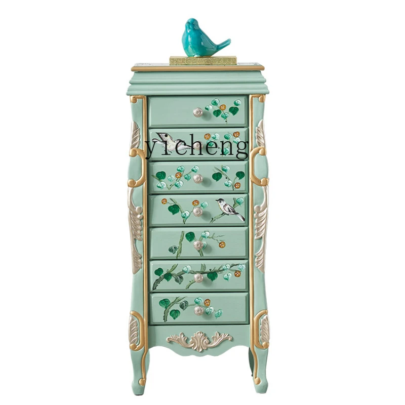 ZF Painted Jewelry Cabinet Flip Dressing Table Solid Wood Dressing Storage Cabinet Decoration 7-Drawer Cabinet