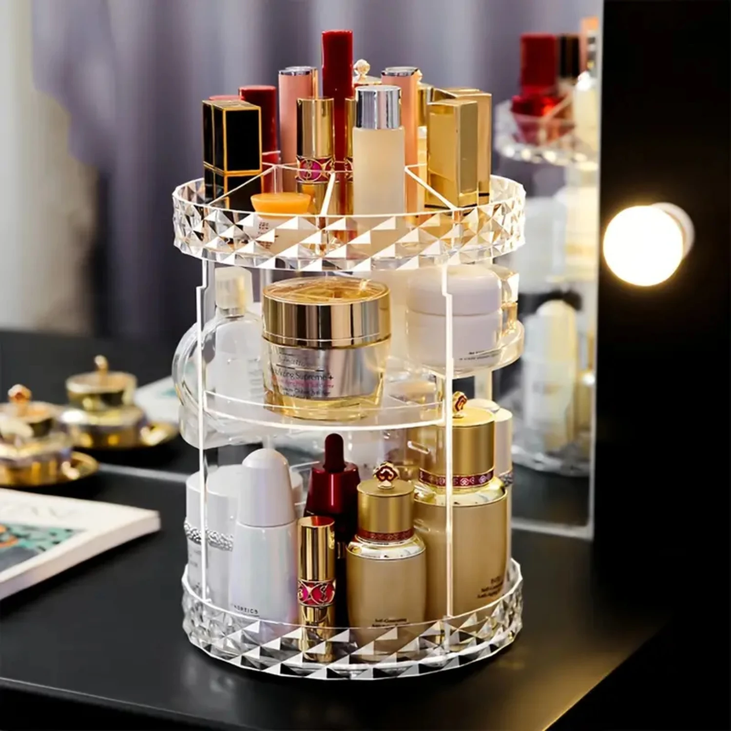 Stylish, Convenient, and Versatile Rotating Cosmetic Storage Case - Spacious and Adjustable Organizer for Makeup Brush, Lipstick