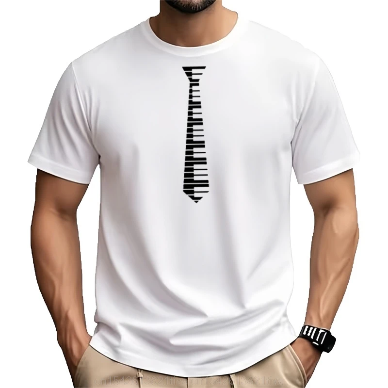 Hot Sale Funny Graphic Piano Keys Tie Piano Keyboard Music Player T Shirts Summer Streetwear T-shirt Harajuku Y2K Mens Clothing
