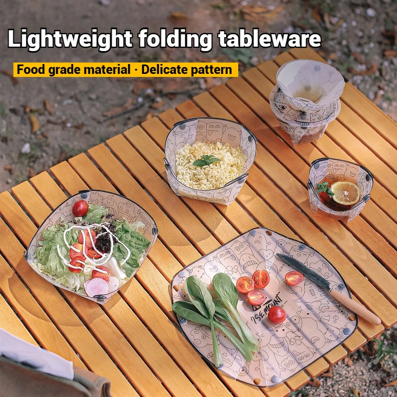 Outdoor Camping Folding Lightweight Tableware Camping Supplies Portable Foldable Bowl Plate Cup Filter Folding Tableware посуда